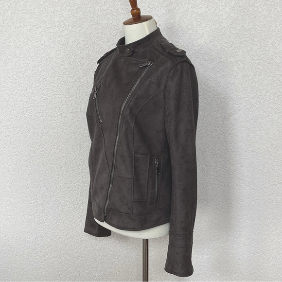 L’atelier faux suede lined brownish grey motorcycle jacket sz S - Picture 4 of 10